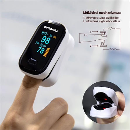 GYVVOM_VIVAMAX_Veroxigenszint_mero-i12889 Vivamax véroxigénszint-mérő (pulzoximéter) digitális kijelzővel – SpO₂ és pulzus mérés otthoni használatra