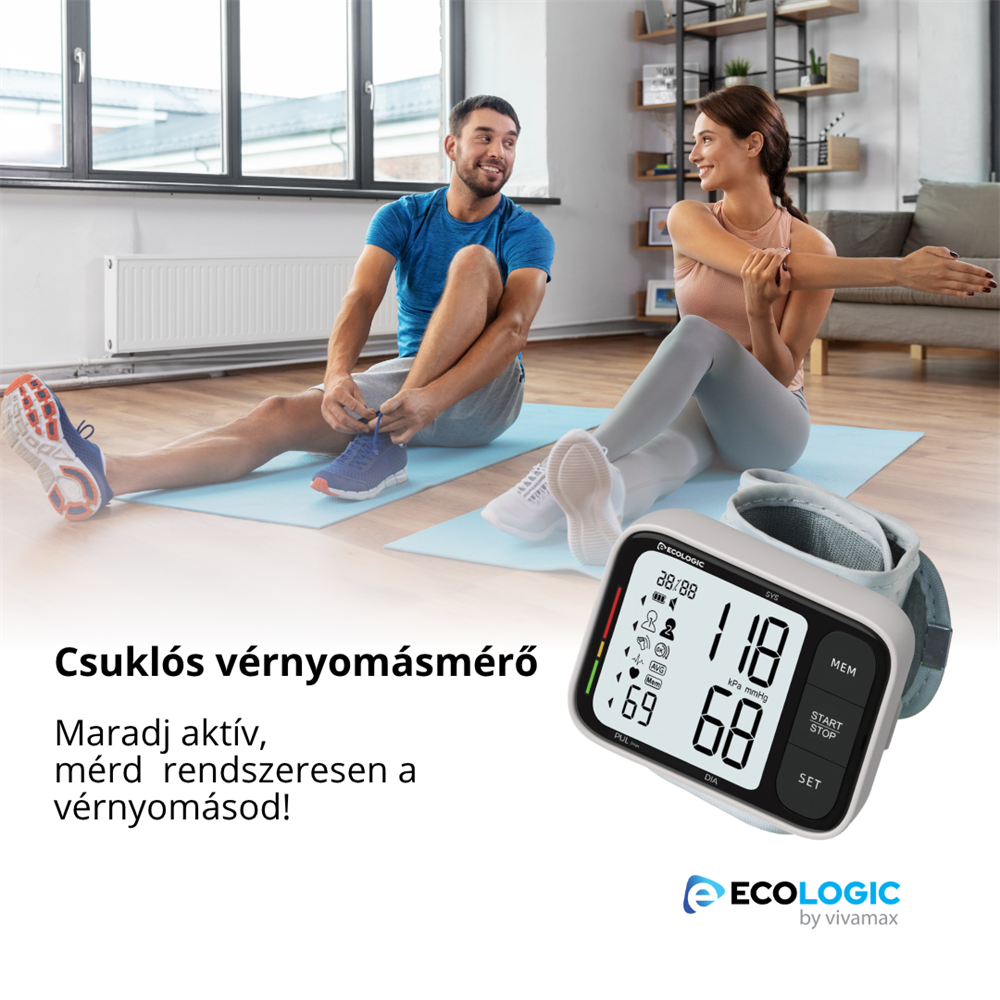 GYEL07_EcoLogic_Csuklos_vernyomasmero-i19794 Eco Logic csuklós vérnyomásmérő digitális kijelzővel, praktikus hordozhatósággal otthoni használatra