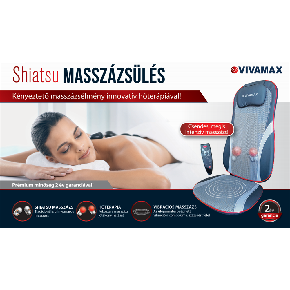 GYVM40_VIVAMAX_Shiatsu_masszazsules-i13879 Exkluzív fekete shiatsu masszázsülés távirányítóval és fűthető masszázsgörgőkkel.